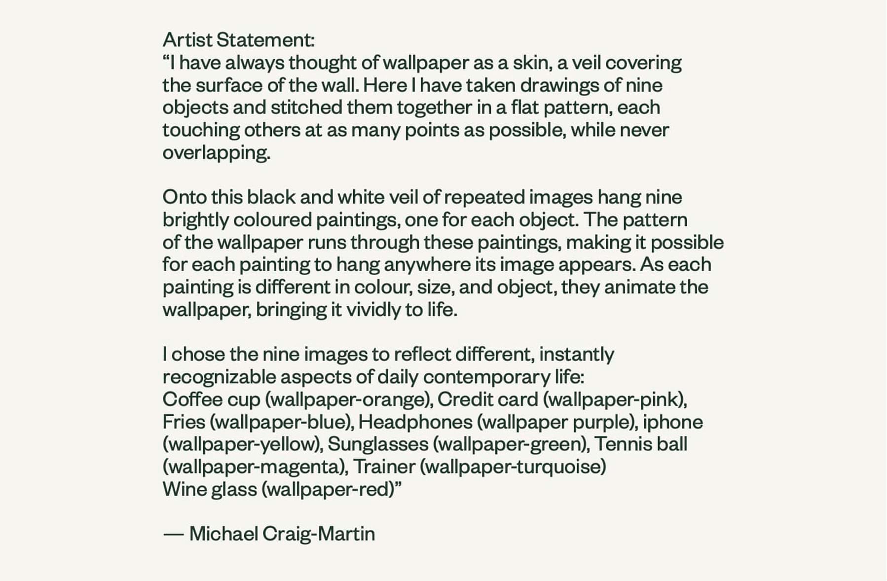 a statement by Michael Craig-Martin