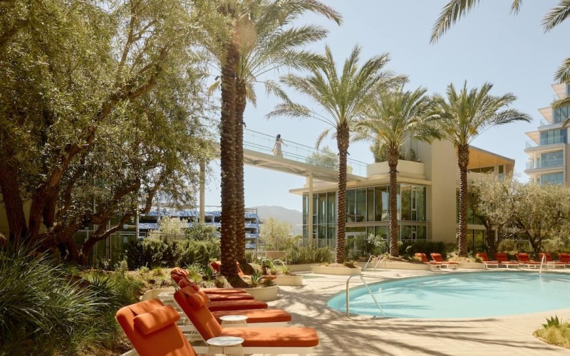 pool with tropical landscaping