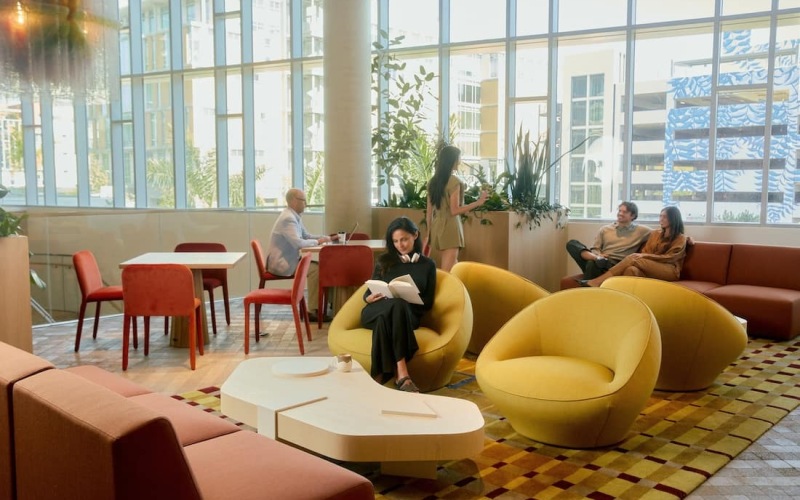 lounge area with colorful decor