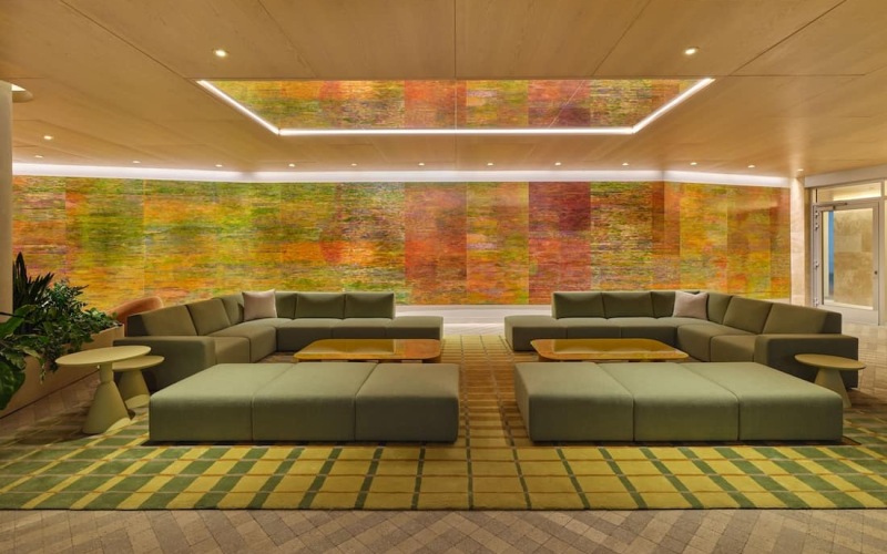lounge area with colorful decor