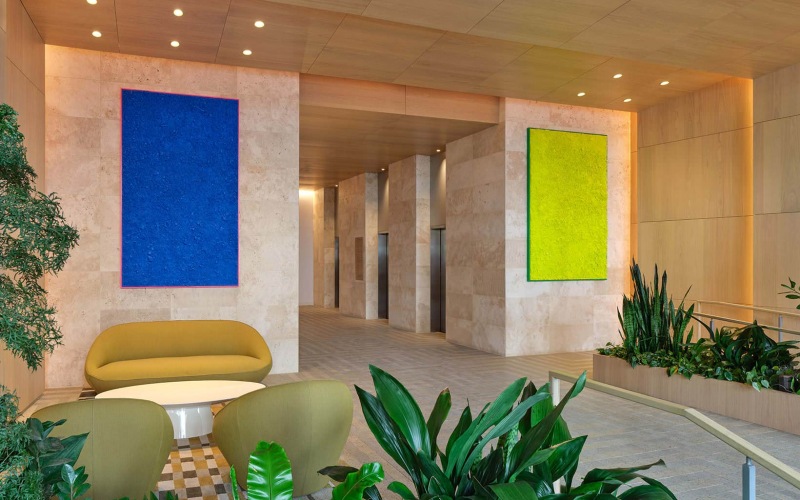 art work on walls in lobby